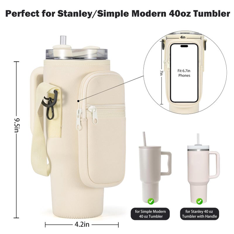 GOEWY Water Bottle Carrier Bag for Stanley 40oz Tumbler with Phone Pocket Water Bottle Holder with Strap Neoprene Water Bottle Pouch for Stanley Cup Accessories - Image 2